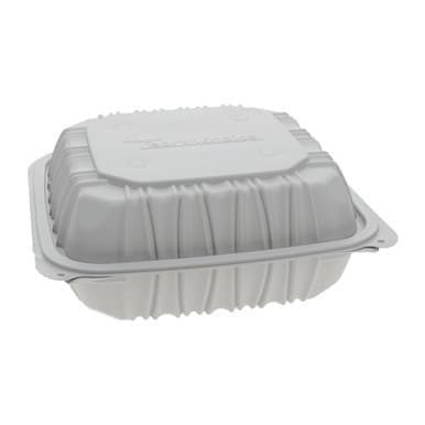 Earth Choice 35oz 1-Compartment Hinged White Plastic Containers, 8.5X8.8X3.1In | 146UN/Unit, 1 Unit/Case