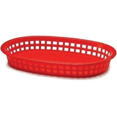 Tablecraft Plastic Oval Red Fast Food Baskets For Burgers, Sandwiches, Hotdogs 10.5 X 7In | 36/Case