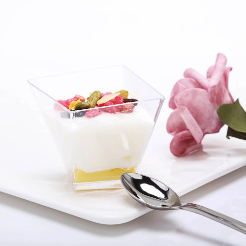 Clear 2oz Modern Square Twist Plastic Dessert Cups, Disposable Taster Cups (1000/Case)