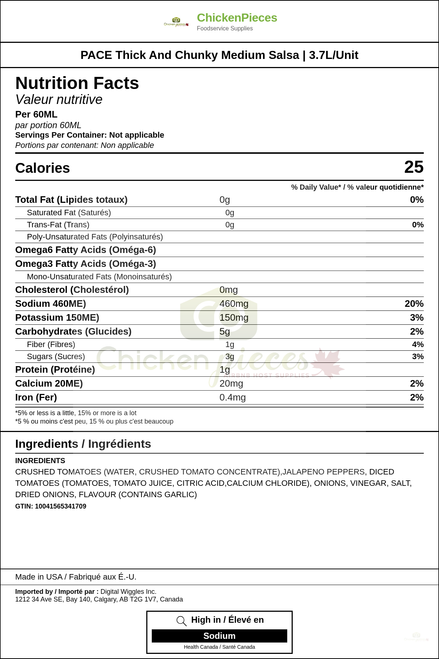 PACE Thick And Chunky Medium Salsa | 3.7L/Unit