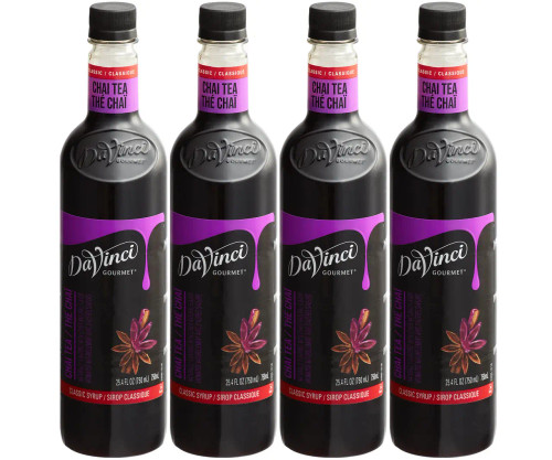 DaVinci Gourmet 750mL chai tea concentrate 4 pack Professional 7:1 ratio chai tea base for coffee shops Bulk DaVinci spiced chai concentrate bottles for lattes- chicken pieces