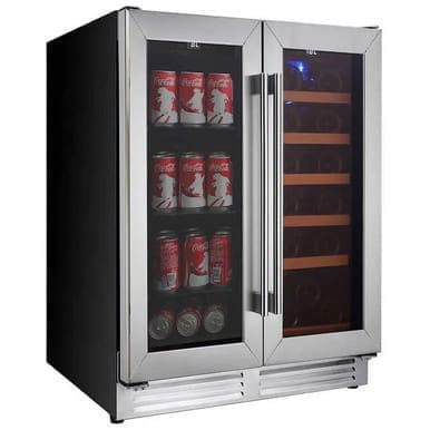 Excalibur Koolatron Stainless Steel Built-in Dual Zone Beverage Center - 18-Bottle Wine Cooler & 56 Can Fridge