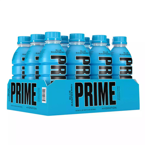  Prime Hydration with BCAA Blend for Muscle Recovery Blue Raspberry  16oz (12/Pack) 