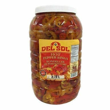 Del Sol Hot Pepper Rings - 3.78 L (4/CASE) | Spicy and Tangy Pepper Delight