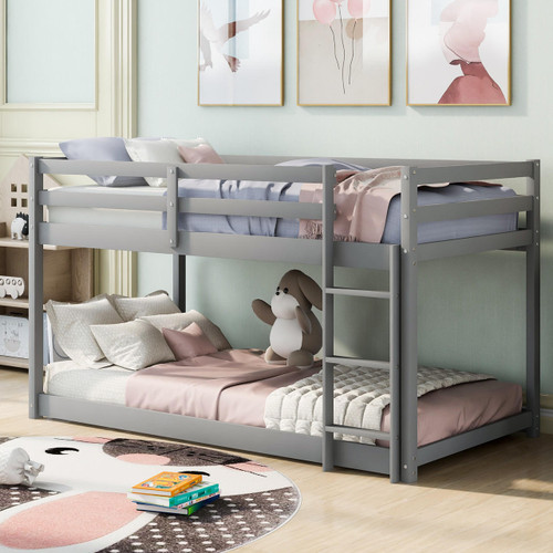 Chicken Pieces Twin over Twin Floor Bunk Bed with Ladder | Space-Saving and Sturdy Design 