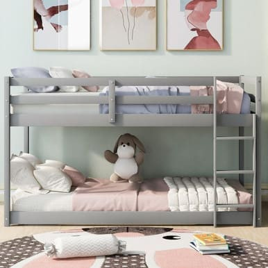 Twin over Twin Floor Bunk Bed with Ladder | Space-Saving and Sturdy Design