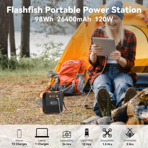 Flashfish 120W Portable Power Station - 98Wh/26400mAh Solar Generator Backup Battery   Flashfish 120W Portable Power Station - 98Wh/26400mAh Solar Generator Backup Battery