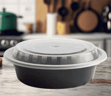 CP Black 6 1/4" Round Heavy Weight Microwaveable Container with Lid  16 oz - 150/Case