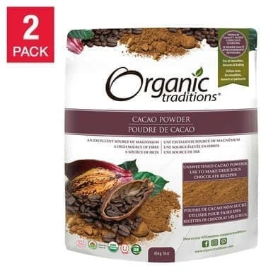 Organic Traditions Cacao Powder - 2-Pack | Premium Organic Chocolate Essence