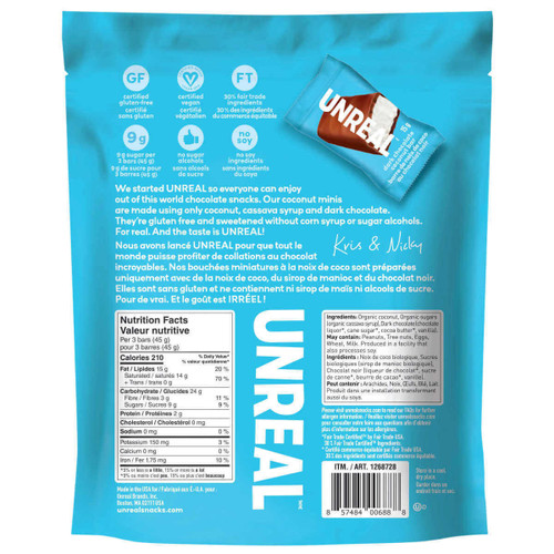 UREAL Unreal Dark Chocolate Coconut Mini Bars 435 g - Delicious and Healthy Snack 