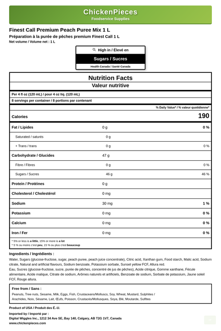 Finest Call Perfect Premium Peach Puree Mix 1 Liter