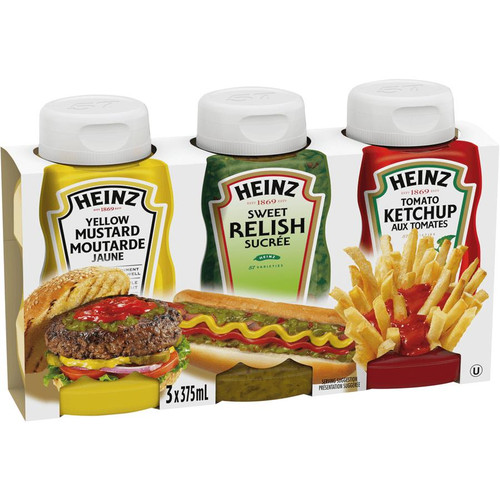  HEINZ Condiment Pack | Sweet Relish, Yellow Mustard, Tomato Ketchup | 3 x 375 ml 