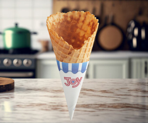 JOY Large Wide Mouth Jacketed Waffle Cone - 198/Case for Gourmet Ice Cream Delights