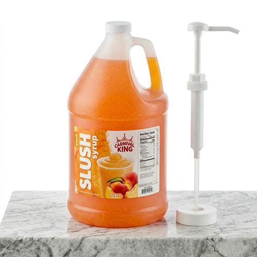 Table Top King Peach Slushy Bulk Food Syrup 5:1 Concentrate BONUS Squeeze Pump