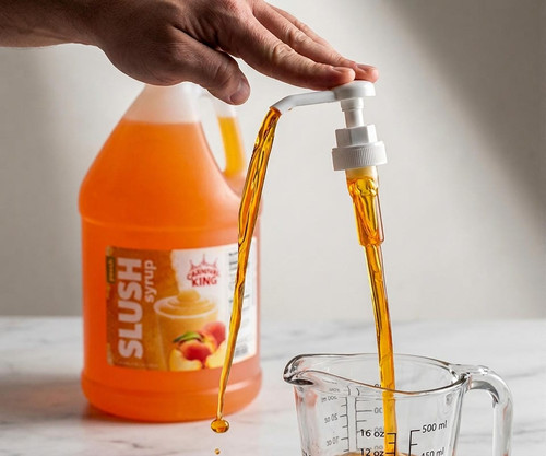 Table Top King Peach Slushy Bulk Food Syrup 5:1 Concentrate BONUS Squeeze Pump