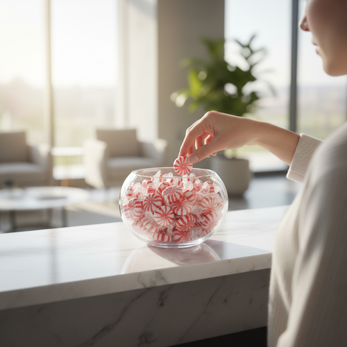 Regal pinwheel mints 4.4lb bulk bag; Individually wrapped red and white starlight mints; Bulk peppermint hard candy for restaurants- chicken pieces