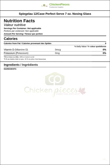 Spiegelau 12/Case Perfect Serve 7 oz. Nosing Glass — Nutrition and Ingredients Label — www.chickenpieces.com