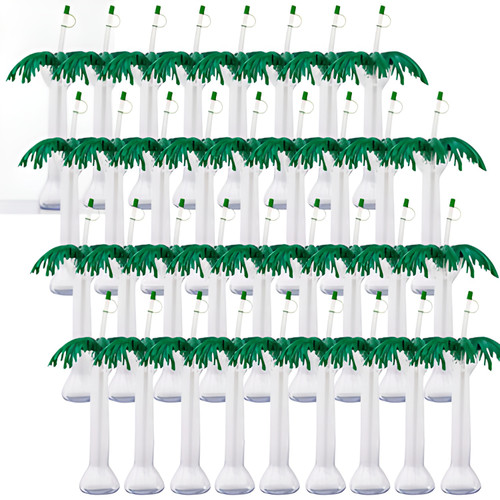 CP HOSPO 709ml/24oz Clear Palm Tree Tiki Theme Yarder with Lid and Straw - 35/Case