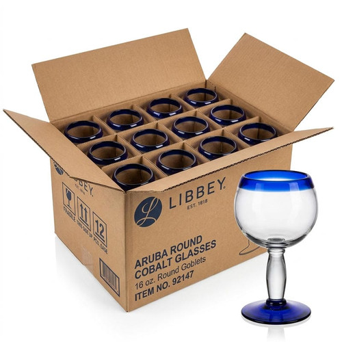 Libbey Aruba 16 oz. Round Cocktail Glass with Cobalt Blue Rim and Base - 12/Case | Personalize-Chicken Pieces