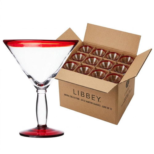 Libbey Aruba 24 oz. Martini Glass with Vibrant Red Rim - 12/Case-Chicken Pieces