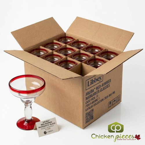 Libbey Aruba 12 oz. Margarita Glass with Vibrant Red Rim - 12/Case-Chicken Pieces