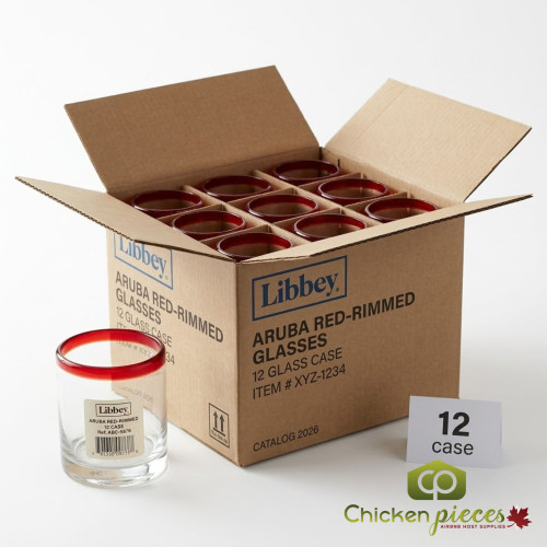 Libbey Aruba 12 oz. Bold Red-Rimmed Rocks Glass Set - 12/Case-Chicken Pieces