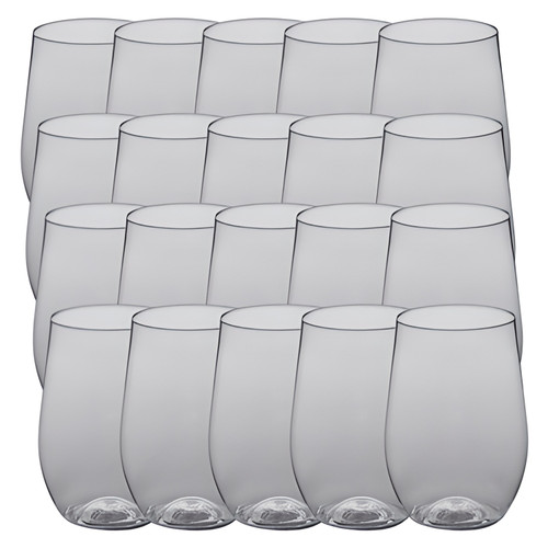CP 8 oz. Heavy Weight Clear Plastic Stemless Wine Glass - 16/Pack | Enjoy Wine in Style with Sturdy Plastic Stemless Glasses