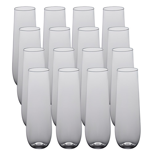 CP 9 oz. Heavy Weight Clear Plastic Stemless Champagne Flute - 16/Pack | Toast to Elegance with Sturdy Plastic Stemless Flutes