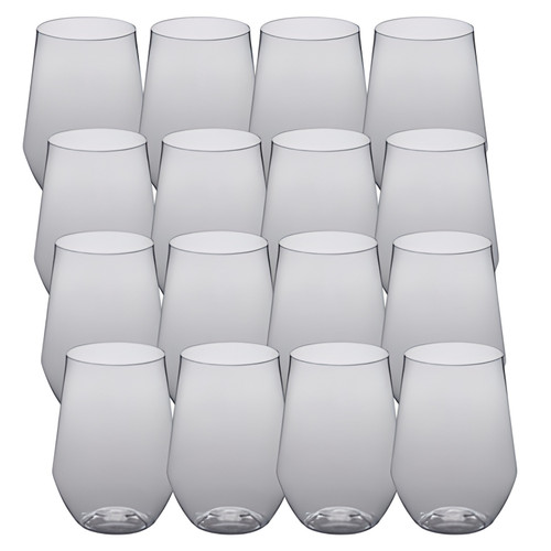 CP 12 oz. Heavy Weight Clear Plastic Stemless Angled Wine Glass - 16/Pack