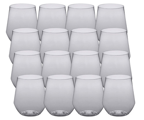 Chicken Pieces CP 12 oz. Heavy Weight Clear Plastic Stemless Angled Wine Glass - 16/Pack | Sip Wine with Style in Angled Stemless Glasses 