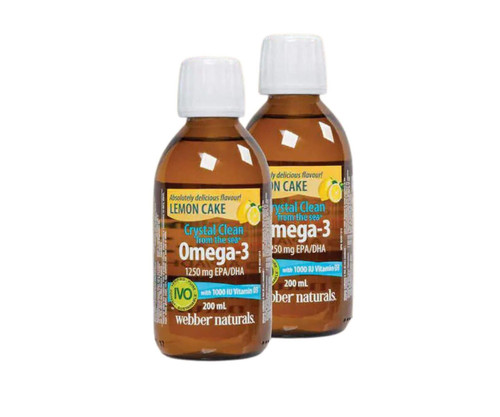 webber naturals Webber Naturals Crystal Clean from the Sea - Omega-3 Liquid 1250 mg EPA/DHA 1000 IU Vitamin D3 - 2 x 200 mL Lemon Cake Flavour | Nutrient-Rich Omega-3 & Vitamin D3 in Delicious Lemon Cake Taste 