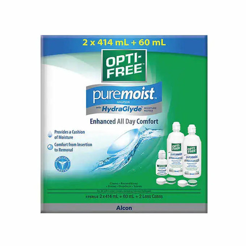  Opti-Free PureMoist Contact Lens Solution - 2 x 414 mL + 60 mL | All-Day Comfort 