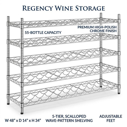 CP Wine Rack 14" x 48" 5 Shelf 55-Bottle Wire with 34" Posts-Chicken Pieces