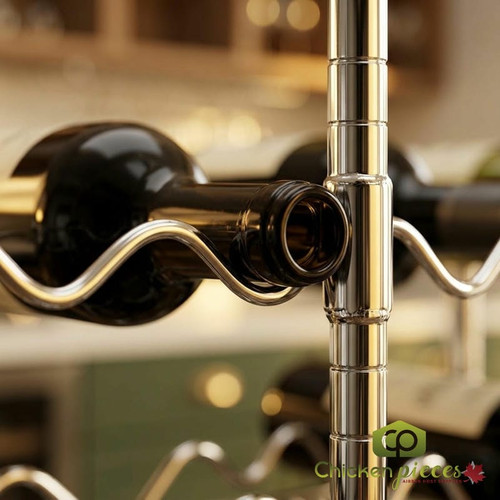 CP Stylish Wine Storage Solution: 24" x 36" 3 Shelf 48-Bottle Chrome Wire Wine Rack with 14" Posts-Chicken Pieces