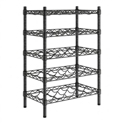 CP Modern and Compact Wine Storage: 14" x 24" 5 Shelf 25-Bottle Black Epoxy Wire Wine Rack with 34" Posts-Chicken Pieces