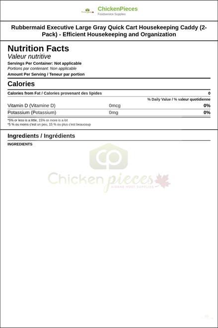Rubbermaid Executive Large Gray Quick Cart Housekeeping Caddy (2-Pack) - Efficient Housekeeping and Organization — Nutrition and Ingredients Label — www.chickenpieces.com