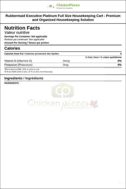 Rubbermaid Executive Platinum Full Size Housekeeping Cart - Premium and Organized Housekeeping Solution — Nutrition and Ingredients Label — www.chickenpieces.com
