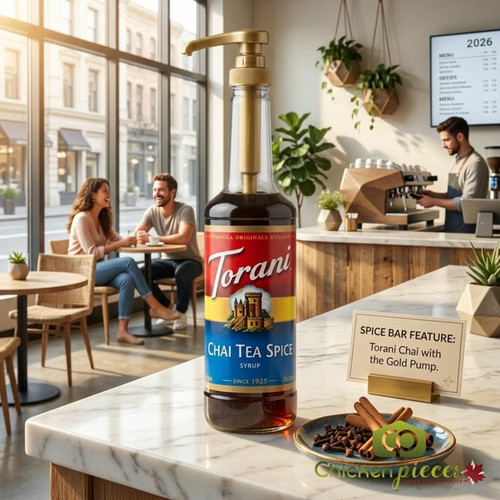 CHICKEN PIECES - Torani Chai Tea Spice Flavoring Syrup Plastic 750 mL Bonus Squeeze Pump