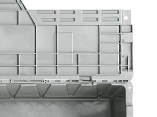 CP 22" x 15" x 13" Medium Stackable Grey Chafer Tote / Storage Box with Attached Lid (12-Pack) - Efficient Food Storage and Transport Solution-Chicken Pieces