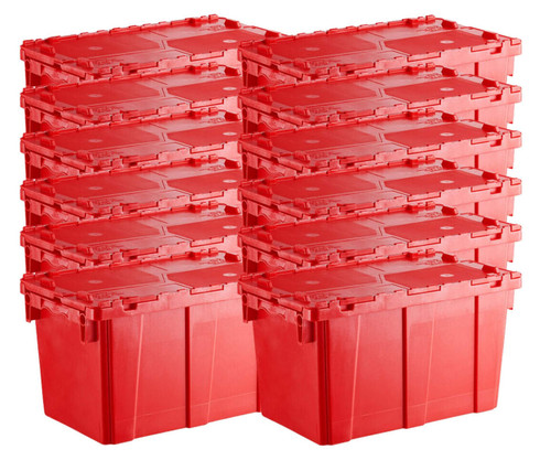  Orbis 22" x 13" x 13" Stack-N-Nest Flipak Red Tote Box with Hinged Lockable Lid (12-Pack) - Secure and Stackable Storage Solution 