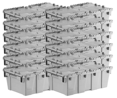  Orbis 20" x 12" x 8" Stack-N-Nest Flipak Gray Industrial Tote Box with Hinged Lockable Lid (12-Pack) - Secure and Compact Storage Solution for Industrial Use 