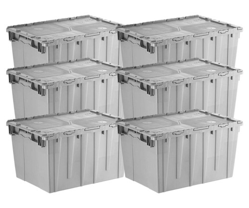  Orbis 22" x 15" x 12" Stack-N-Nest Flipak Gray Industrial Tote Box with Hinged Lockable Lid and Pin (6-Pack) - Secure and Durable Storage Solution for Industrial Use 