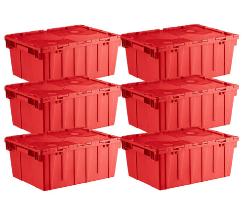  Orbis 21" x 15" x 9" Stack-N-Nest Flipak Red Tote Box with Hinged Lockable Lid and Pin (6-Pack) - Secure and Vibrant Storage Solution 