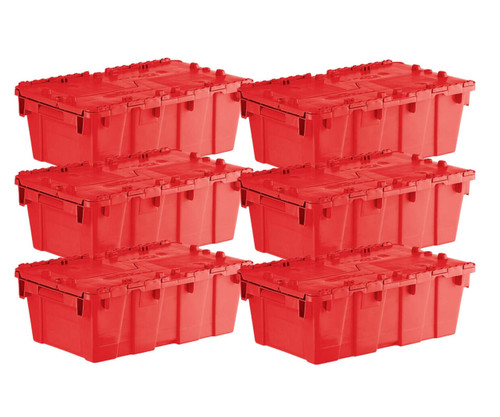  Orbis 20" x 12" x 8" Stack-N-Nest Flipak Red Industrial Tote Box with Hinged Lockable Lid (6-Pack) - Secure and Versatile Storage Solution for Industrial Use 