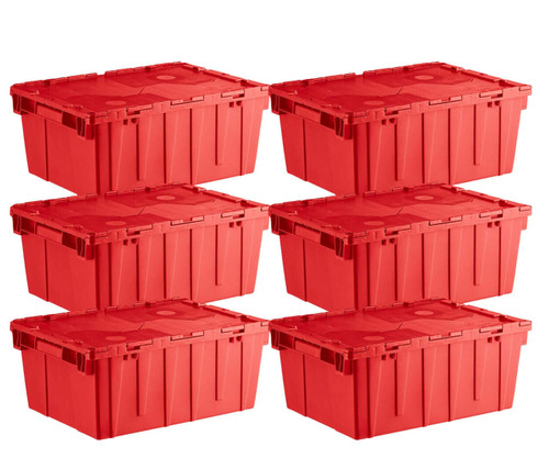  Orbis 21" x 15" x 9" Stack-N-Nest Flipak Red Industrial Tote Box with Hinged Lockable Lid and Pin (6-Pack) - Secure and Efficient Storage Solution for Industrial Use 