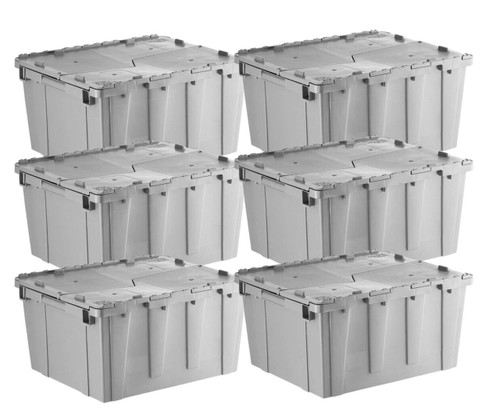  Orbis 24" x 20" x 13" Stack-N-Nest Flipak Gray Industrial Tote Box with Hinged Lockable Lid (6-Pack) - Secure and Spacious Storage Solution for Industrial Use 