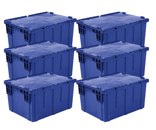  Orbis 28" x 20" x 15" Stack-N-Nest Flipak Dark Blue Tote Box with Hinged Lockable Lid (6-Pack) - Secure and Spacious Storage Solution 