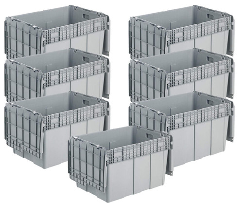  Orbis 30" x 22" x 20 1/2" Stack-N-Nest Flipak Gray Industrial Tote Box with Hinged Lockable Lid (9-Pack) - Secure and Spacious Storage Solution for Industrial Use 