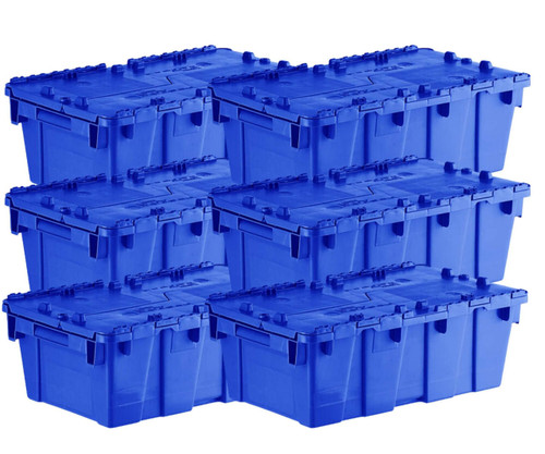  Orbis 20" x 12" x 8" Stack-N-Nest Flipak Dark Blue Industrial Tote Box with Hinged Lockable Lid (6-Pack) - Secure and Compact Storage Solution for Industrial Use 