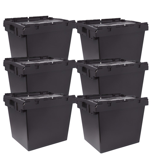 American Metalcraft Black Stackable Chafer Box / Storage Crate with Attached Lid - 22 3/4" x 27" x 18 1/8" (6-Pack) - Efficient Solution for Chafer Storage